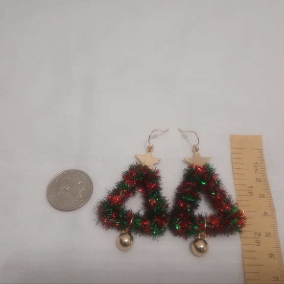 Christmas Tree Tinsel Earrings - Picture 3 of 4